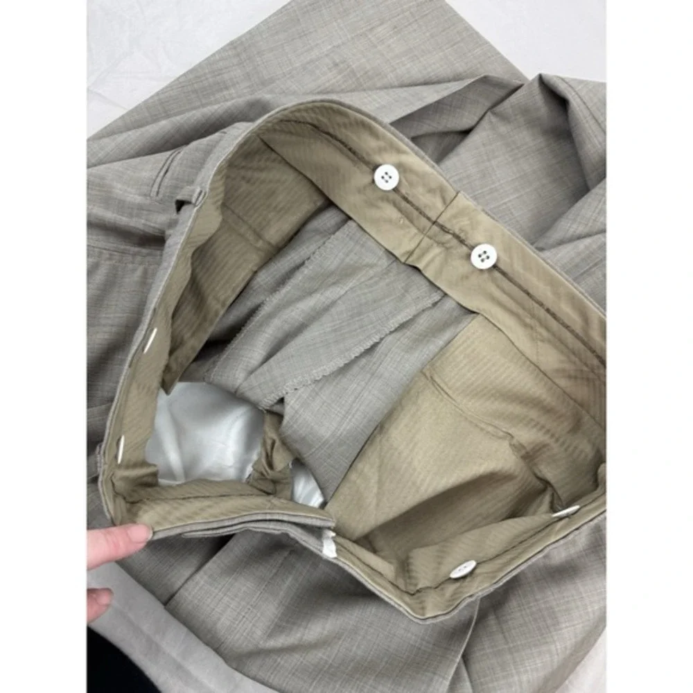JOSEPH ABBOUD Mens 2 PC SUIT Jacket/Pants Suspenders Tan Wool USA 50L 38W X 28.5
